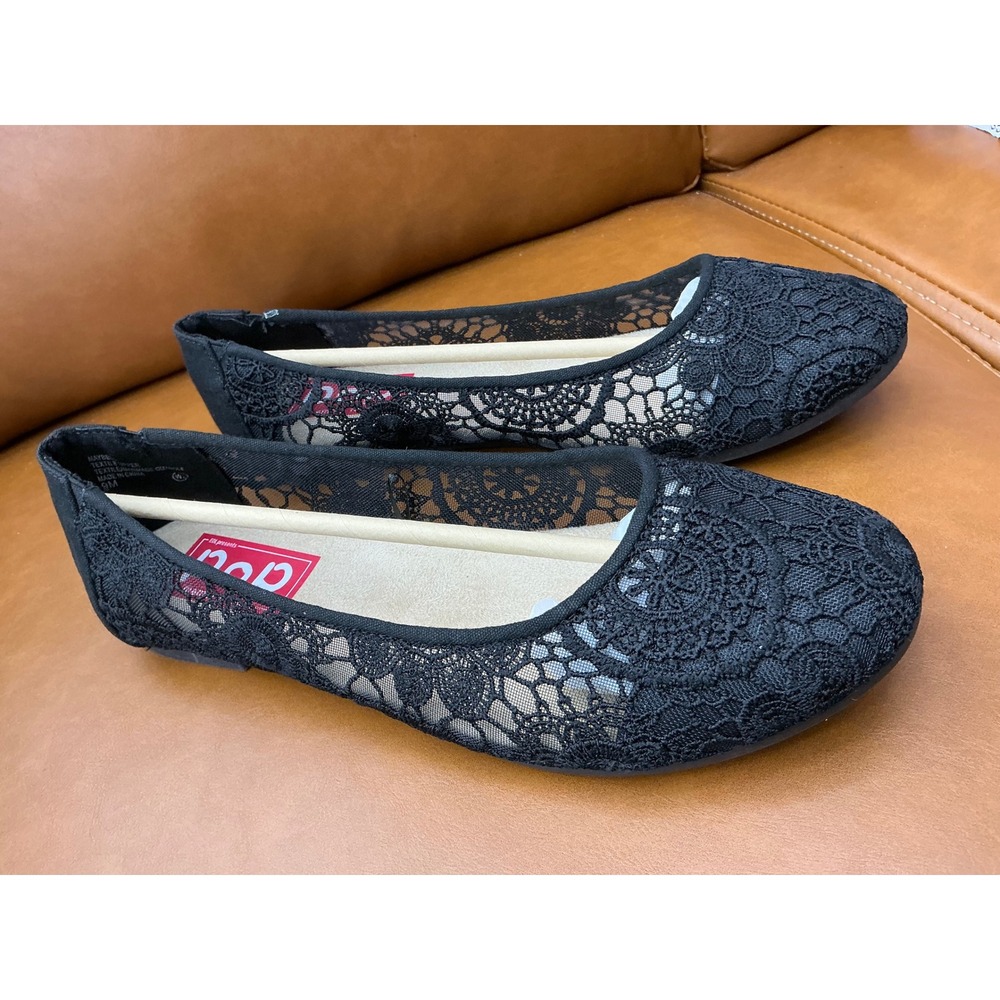 POP Maybel Ballet Flats Womens 9 Black Lace Mesh Memory Foam Comfort